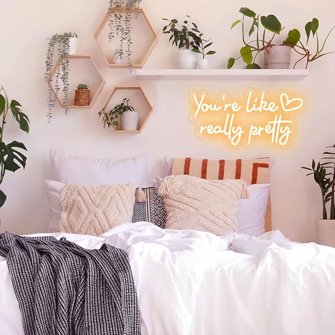 You're Like Really Pretty Neon Sign Wall Decor for Bedroom/Girls Room/Salon/Party/Wedding - 16"x8" Warm White You Like Really Pretty LED Sign Neon Light, Heart Design, 100,000H Lifespan