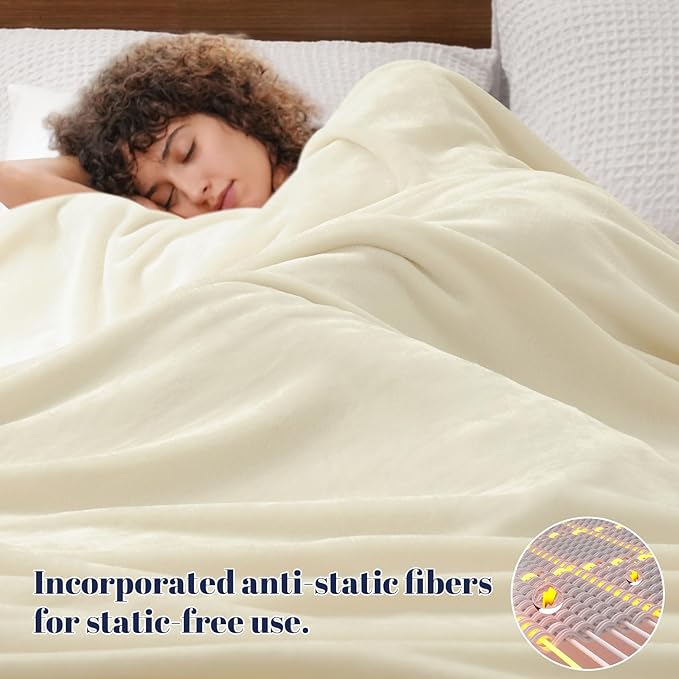 PHF Ultra Soft Fleece Blanket King Size, No Shed No Pilling Luxury Plush Cozy 300GSM Lightweight Blanket for Bed, Couch, Chair, Sofa, Perfect Decorations Gifts, 108" x 90", Cream