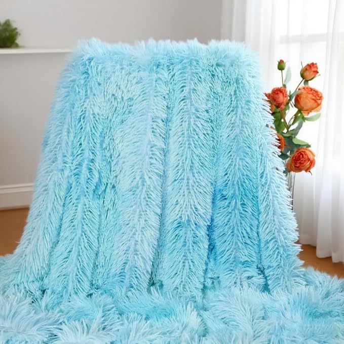 Plush Super Soft Blanket Bedding Sofa Cover Furry Fuzzy Fur Warm Throw Qulit Cozy Couch Blanket for Winter (51"x63",Tie Dye Blue)