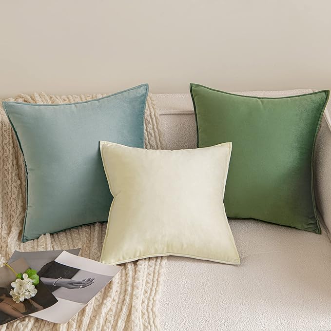 MIULEE Moss Green Velvet Throw Pillow Covers 16x16 Soft Decorative Solid Square Cushion Cases Pack of 2 Modern Luxury Home Decor for Couch, Sofa, Bedroom