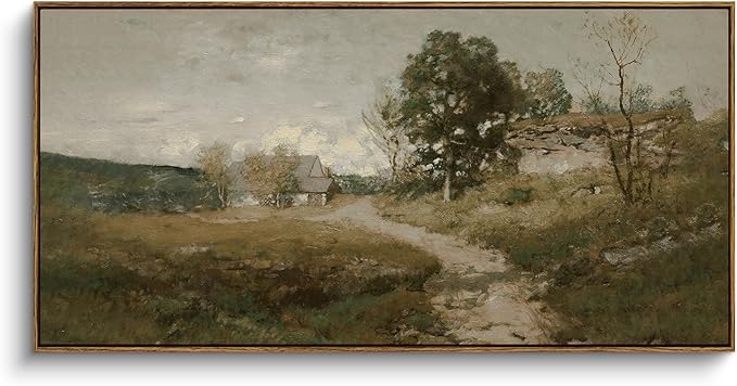 InSimSea Extra Large Framed Vintage Wall Art, Living Room Country Farmhouse Decor, Retro Road Landscape Paintings, Canvas Prints, Rustic Scenery Long Pictures for Bedroom Above of Bed,24x48inch