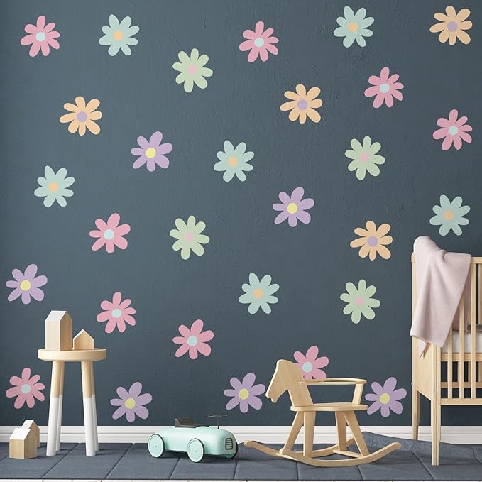 BBTO Daisy Wall Decal Flower Vinyl Wall Decals Daisy Stickers Floral Decals Peel and Stick for Nursery Art Bedroom Living Room(Simple Style,Novel Color)
