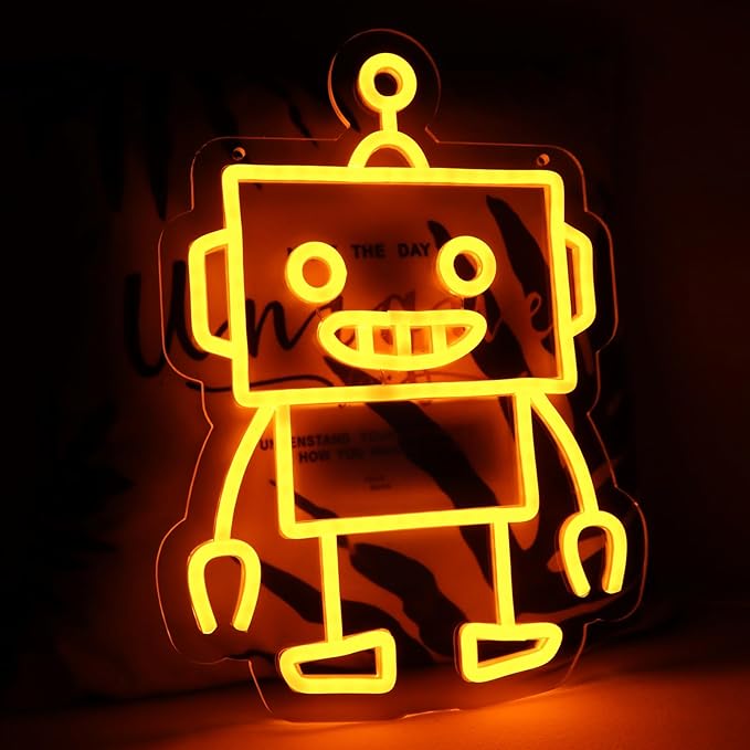 Robot Neon Signs Robot LED Neon Light Decor for Game Room, Baby Living Room,Kids Room,Party,Birthday,Christmas Signs for Boys,Kids Gift13.8 * 10.1 Inch