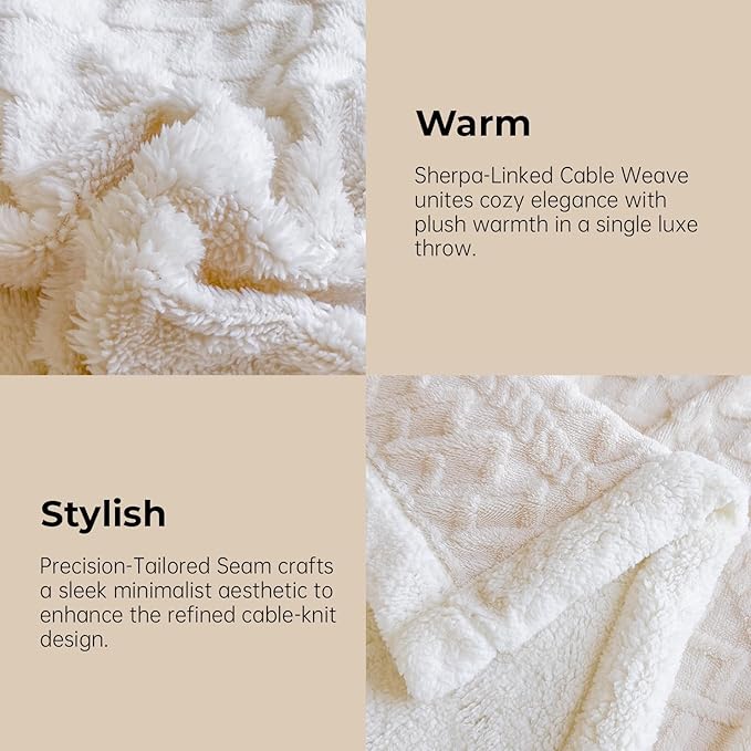 Sherpa Blanket for Bed - Fleece Soft Cozy Fuzzy Blankets Thick Warm for Winter and All Seasons (White, Twin(60"x80"))