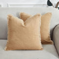 Sunday Praise Set of 2 Linen Fringe Decorative Pillow Covers 20x20 Inch Farmhouse Accent Boho Throw Pillow Cases with Tassels Cozy Soft Square Cushion Covers for Couch Sofa Bed Home Decor,Khaki