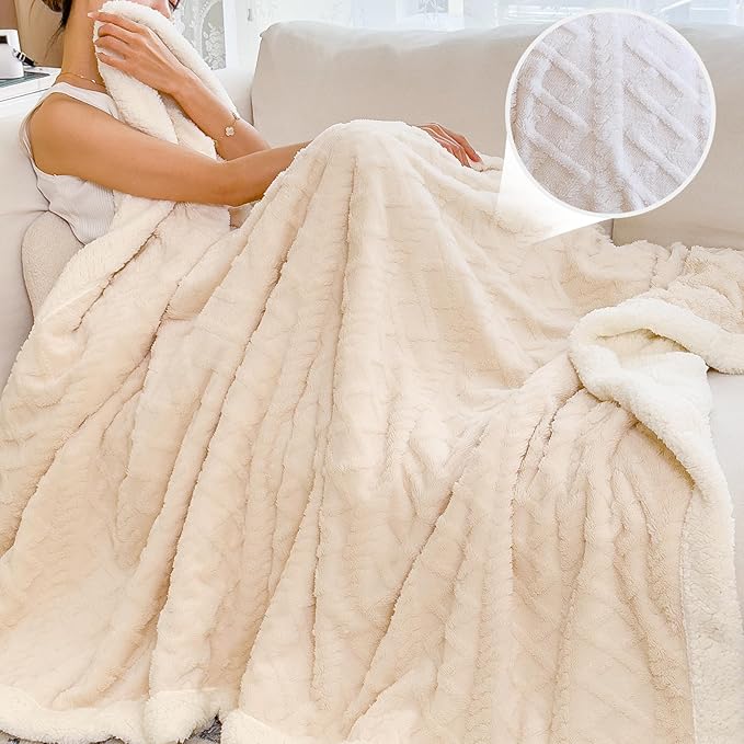Sherpa Blanket for Bed Full Size - Fleece Soft Cozy Fuzzy Blankets Thick Warm for Winter and All Seasons (White, Full(80"x90"))