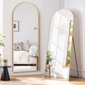 Full Length Mirror 56"x15" Full Body Mirror Arched Free Standing Wall Mounted Leaning Floor Mirrors with Stand Aluminum Alloy Frame for Bedroom Cloakroom, Gold