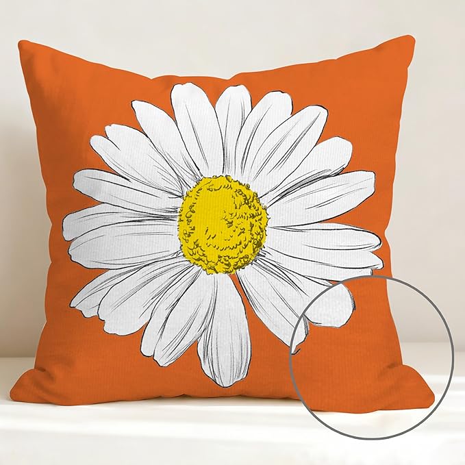 Hexagram Spring Summer Pillow Covers 18x18 Set of 4, Outdoor Floral Daisy Decorative Orange Throw Pillow Covers, You are My Sunshine Farmhouse Cushion Case for Couch Sofa Indoor Home Decor(No Insert)