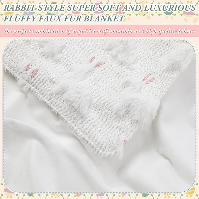 Easter Throw Blanket 50 x 60 Inch White Bunny Blanket Velvet Faux Rabbit Fur Soft Lightweight for Home Living Room Couch Sofa Bed Cabin Easter Spring Holiday Decor
