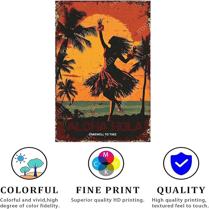 snowsun Girl Aloha Hula Vintage Metal Tin Sign Aluminum Metal Signs Retro Metal Sign Bar Cafe Room 8X12 Inch