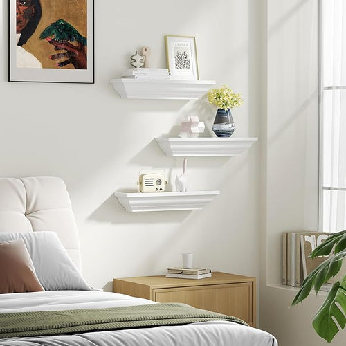 Alsonerbay Floating Shelves - White Rustic Wall Shelves, 3 Pack (17 Inch) for Bedroom, Living Room, Bathroom