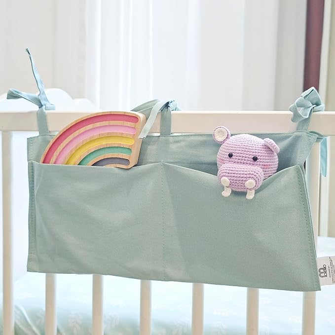 Baby Bedside Hanging Storage Bag - 2-Pocket Bedside Storage with High Capacity for Diapers & Essentials, Space-Saving Hanging Nursery Organizer 5 Colors Available (Blue)