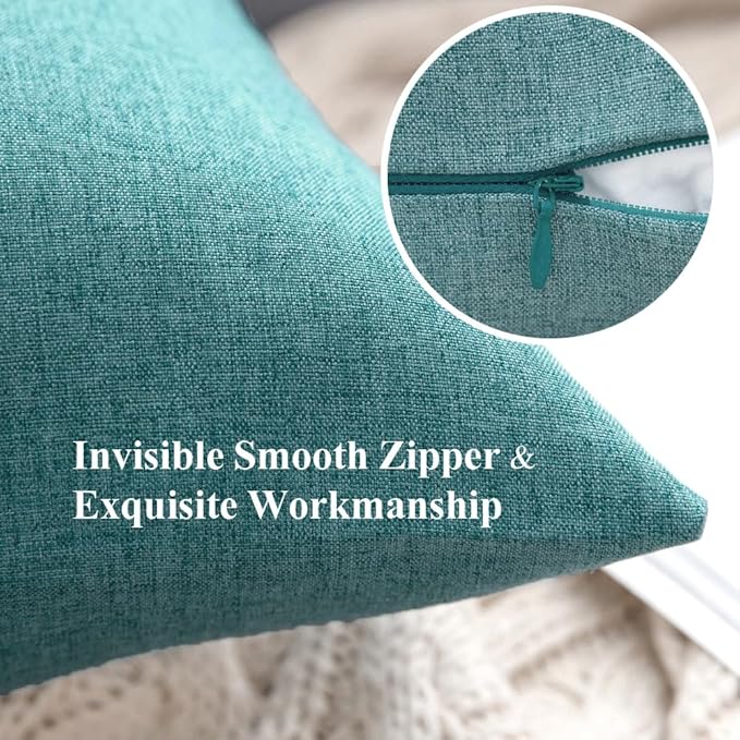 MIULEE Pack of 2 Decorative Outdoor Solid Waterproof Throw Pillow Covers Faux Linen Garden Farmhouse Coastal Cushion Cases for Summer Patio Tent Balcony Couch Sofa 18x18 Inch Turquoise