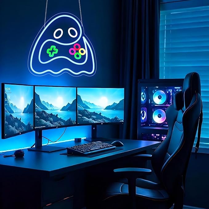 Neon Sign, HSJNJKFU Game Neon Signs for Wall Decor Ghost Gaming Led Light up Signs for Room Home Halloween Playroom Party Bar Beer Signs for Man Cave - LED Neon USB Powered