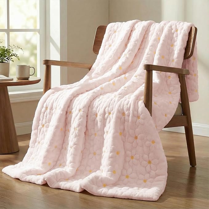 Horaldaily Spring Summer Throw Blanket, Pink Daisy Soft Fuzzy Plush Faux Fur Cozy Blankets for Couch Sofa Bed Lounging, Ideal Gifts for Kids Adults Wife Self, 60x80