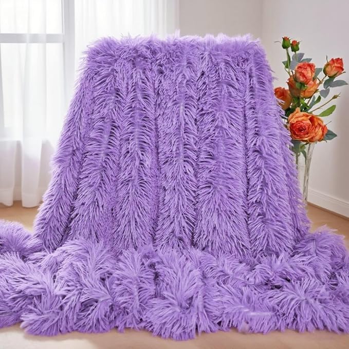 Plush Super Soft Blanket Bedding Sofa Cover Furry Fuzzy Fur Warm Throw Qulit Cozy Couch Blanket for Winter (51"x63", Purple)