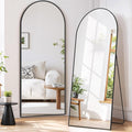 Full Length Mirror 64"x21" Full Body Mirror Arched Free Standing Wall Mounted Leaning Floor Mirrors with Stand Aluminum Alloy Frame for Bedroom Cloakroom, Black