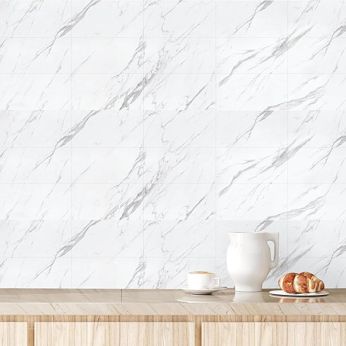 HLNIUC 16-Sheet Grey Kitchen Backsplash Tiles Peel And Stick 8”x4”Grey Marble Look PVC Wall Tile Stickers Shower Sticky Tile for Wall Waterproof Granite Textured Art Wall Tiles for Bathroom Fireplace