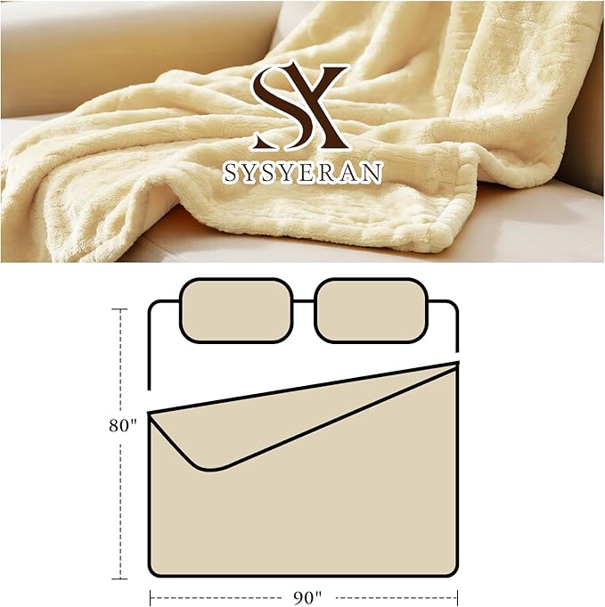 Plush Velvet Fleece Bed Blanket, Lightweight Queen Size Blanket, Soft Fuzzy Cozy Blanket for Couch (Cream Yellow, Queen)