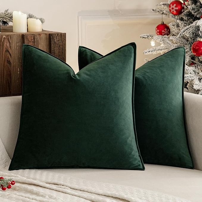 MIULEE Army Green Velvet Throw Pillow Covers 20x20 Soft Decorative Solid Square Cushion Cases Pack of 2 Modern Luxury Home Decor for Couch, Sofa, Bedroom