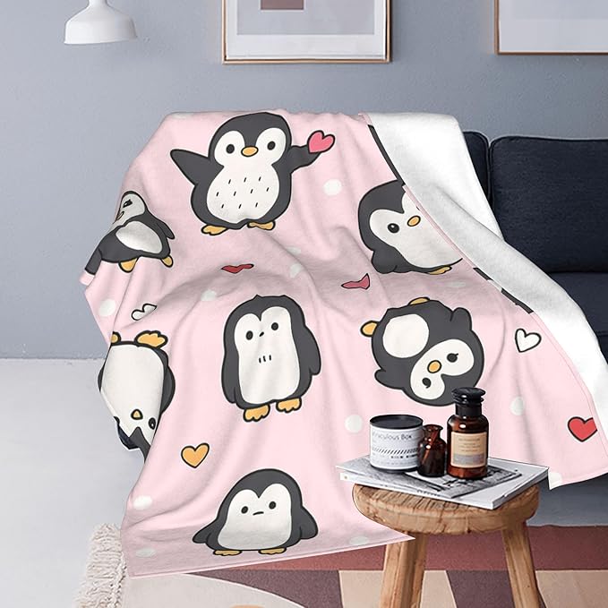 Penguin Throw Blanket Soft Warm Cozy Cute Penguins Blankets Fuzzy Plush Fleece Penguin Blanket Gifts for Couch Bed Sofa Home Decor 40''X50''