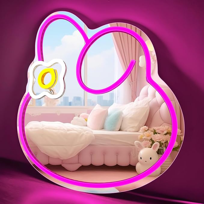 Anime Melody Mirror Neon Sign Dimmable Led Neon Mirror Sign for Dresser Room Decor Anime Wall Neon Light Up Acrylic Bedroom Wall Locker Room Living Room
