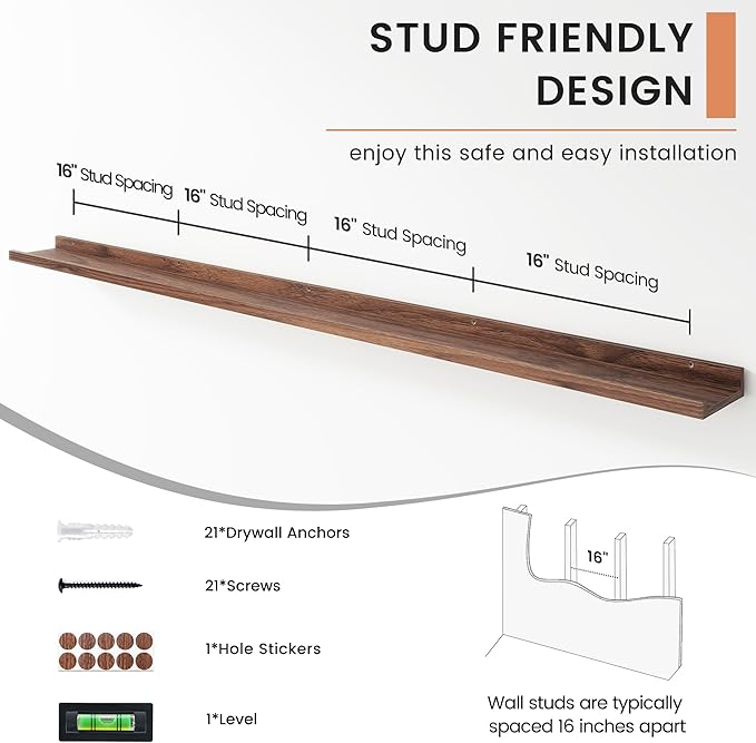 Floating Picture Ledge Shelves for Wall Set of 4, 72 Inch Wall Shelves with Lip Long Large Nursery Book Shelf for Toys Storage Kids Bookshelf Wall Mounted Living Room Bedroom Decor Frames