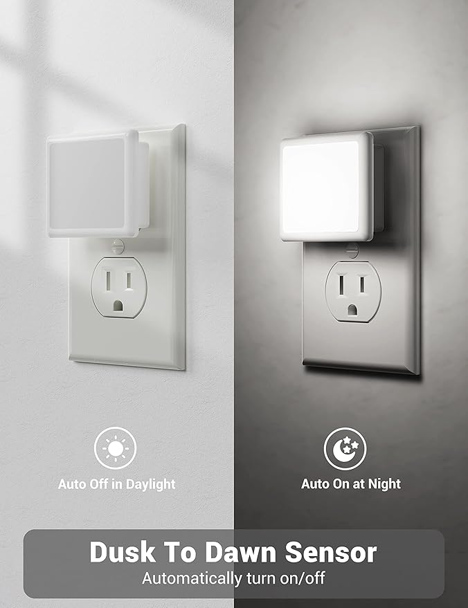JandCase Night Lights Plug into Wall, LED Night Light with Light Sensors[2 Pack], 5000K Bright Night Light for Bathroom,Nightlight Plug in Suitable for Living Room, Adults, Hallway