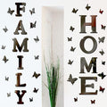 Outus 3D Family Home Sign Letters Living Room Decor Family Rustic Farmhouse Wall Decor Acrylic Mirror Decorative Butterfly Mirror Wall Sticker Decals for Living Room Bedroom Kitchen (Black)