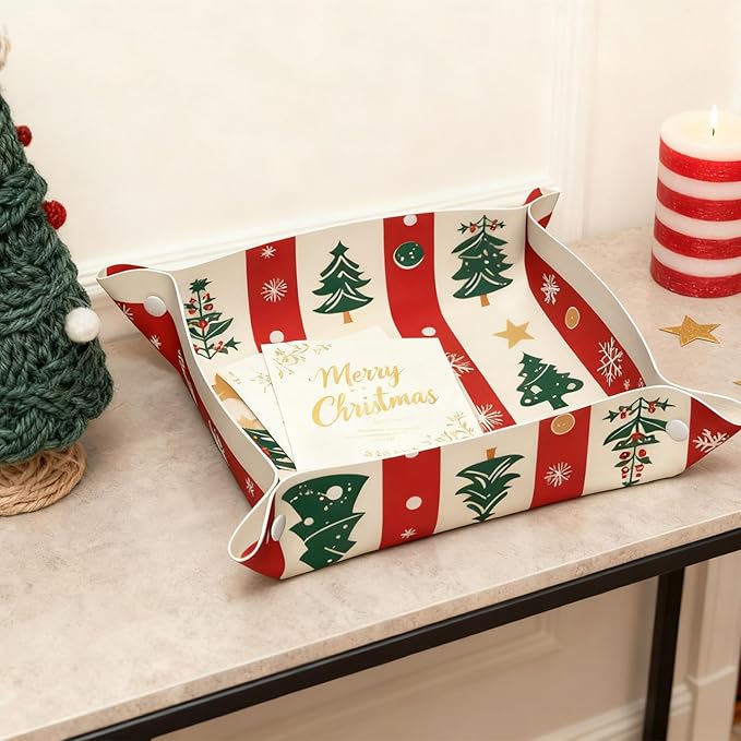 Tray Leather Valet Tray Tree Stripe Catchall Trays Key Organizer Night Stand Organizer Bedside Vanity Trays Decor for Entryway Table
