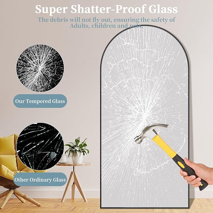 Full Length Mirror with Stand, 82"x44" Arched Full Body Mirror, Large Stand Up Mirrors, Aluminum Frame Floor Standing Mirrors, Freestanding Hanging Leaning Mounted for Bedroom Living Room Black