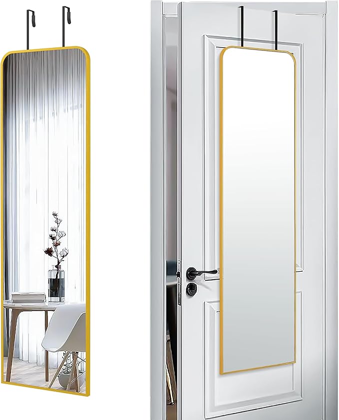 47x14 Mirror Full Length Door Hanging Wall Mounted Aluminum Alloy Metal Frame Dressing Make-up Save Space Half Body Mirrors for Entryway Bedroom Bathroom Living Room 47 inch Gold