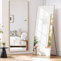 Full Length Mirror 59"x16" Full Body Mirror Rectangle Free Standing Wall Mounted Leaning Floor Mirrors with Stand Aluminum Alloy Frame for Bedroom Cloakroom, Gold