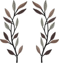 Metal Tree Leaf Wall Decor 2 PCS Rustic Vine Branch Leaf Wall Art for Living Room Bedroom Bathroom Decorations - Vintage Brown