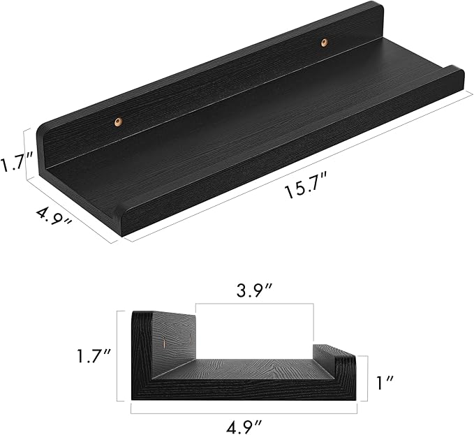 16’’Black Floating Shelves for Wall Set of 6,Rustic Wood Shelf for Room Decor/Storage/Display,Small Bookshelf,Wall Mounted Hanging Shelves for Bedroom, Bathroom, Living Room, Kitchen