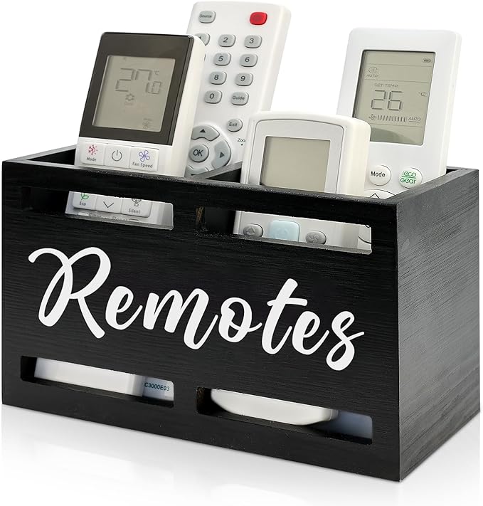 Wooden Remote Control Holder Wall Mount Remote Caddy for Table Bed TV Controller Holder Remotes Control Organizer for Wall Bedside Decorative Remotes Storage Box for Nightstand Couch Organizer 2 Slots