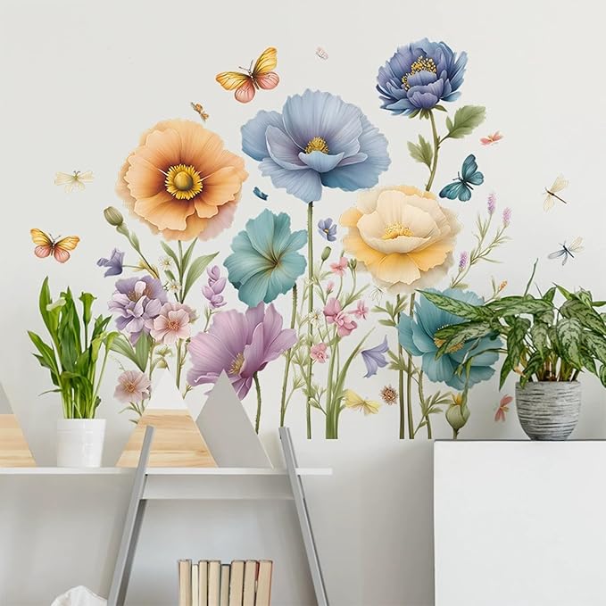 TUOKING Flowers Wall Stickers Decor,Removable Wall Murals Peel and Stick Modern Wall Art Decal Home Decor for Kitchen,Bedroom,Living Room
