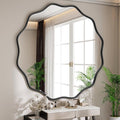 Wavy Round Mirror, 42 Inch Large Metal Frame Circle Mirror, Wall Mounted for Bathroom, Vanity, Entryway, Living Room, Black