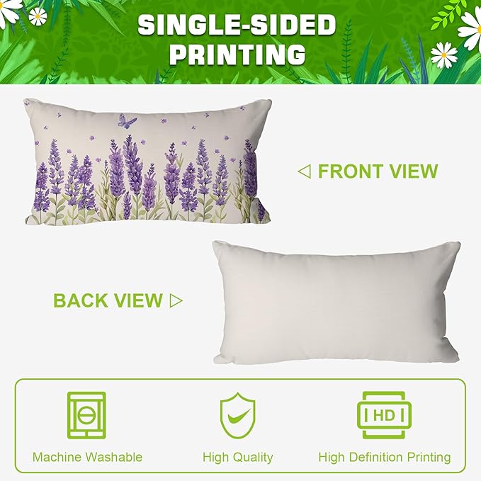 Spring Pillow Covers 12x20 Inch Set of 4 Lavender Home Sweet Home Purple Throw Pillows Decorative Pillow Cases Summer Seasonal Farmhouse Decorations for Sofa Couch
