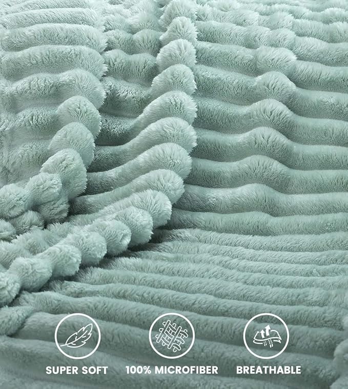 Utopia Bedding Sage Green Striped Fleece Blanket Twin Size – Fluffy, Warm & Lightweight Ribbed Throw for Bed, Sofa & Chair - Soft Cozy Blanket for Home Décor & Gifting (60x80 Inches)