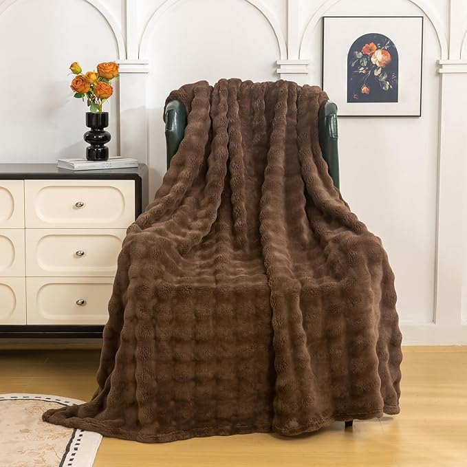 YUSOKI Luxury 3D Bubble Light Weighted Throw Blanket 1.8lb,All Ages,Home Decoration, (Brown,50 * 60inches)