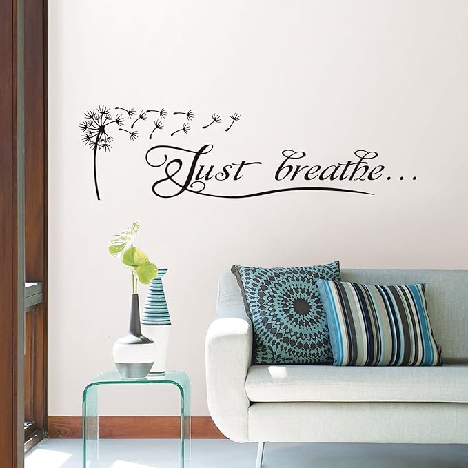 Yoga Quotes Wall Decals for Bedroom: Zen Home Meditation Vinyl Art Wall Stickers for Living Room Bathroom - Just Breathe 35" X 9.8"
