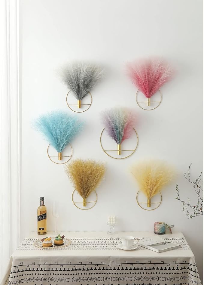 Pretty Jolly Boho Wall Decor - Hanging Artificial Pampas Display for Living Room, Bedroom, Bathroom, Dining Room - Wall-Mounted Metal Art, Plant Decor, 2 Pack Gold