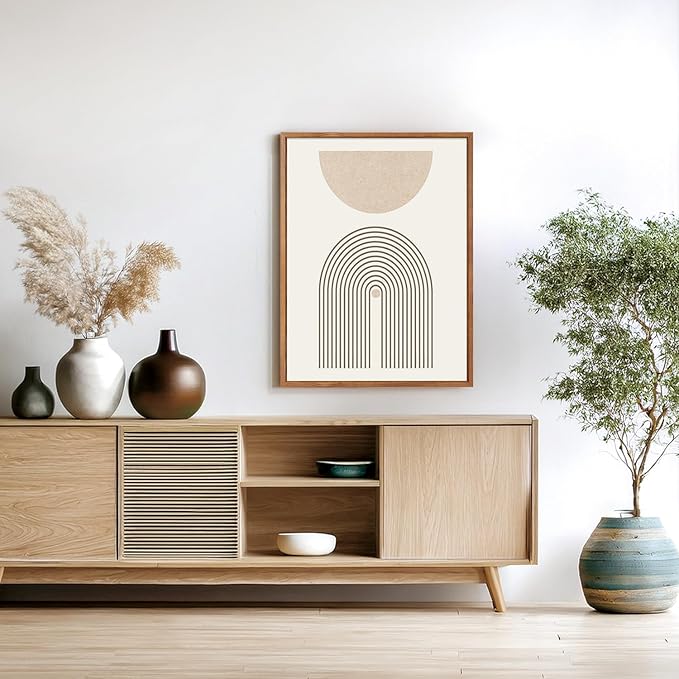 CHDITB Mid-Century Modern Framed Canvas Wall Art Set Of 3, Neutral Art Boho Wall Decor, Beige Geometric Wall Painting, Abstract Minimalist Art Prints For Living Room, Bedroom (12X16 Inch)