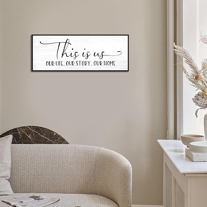 This Is Us Signs 40''x15'' Family Wall Decor for Living Room, Farmhouse Home Decor Wall Entryway Quotes Framed Hanging Bedroom Decorative Plaques Art