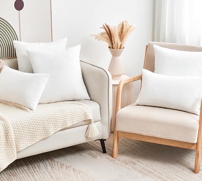 Throw Pillow Covers White Set of 2 20x20 Inch Pillow Covers, Soft Velvet Decorative Covers for Couch Sofa Bed, Home Boho Decor, Modern Farmhouse Cushion Covers