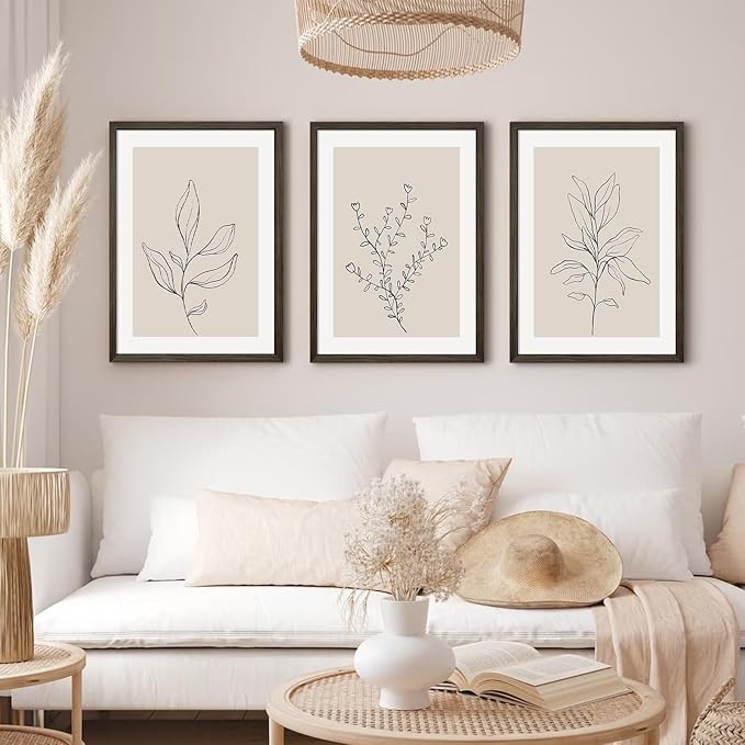 Botanical Wall Art Decor Neutral Wall Decor Boho Beige Canvas Wall Art Botanical Minimalist Pictures Neutral Prints Beige Posters Boho Artwork for Room Bedroom 16x24x3 Inch Wood Framed