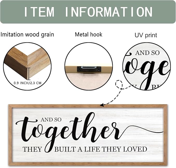 And So Together They Built A Life They Loved Decorative Rustic Sign & Plaque Framed Wall Art for Couples, 40''×15'' Vintage Wooden Horizontal Wall Decor Above Bed, Farmhouse Wedding Gift