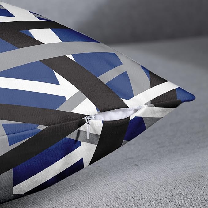 Emvency Set of 2 Throw Pillow Cover Blue Black Stripes Grey White Design Retro Decorative Pillow Case Striped Home Decor Square 20x20 Inch Cushion Pillowcase