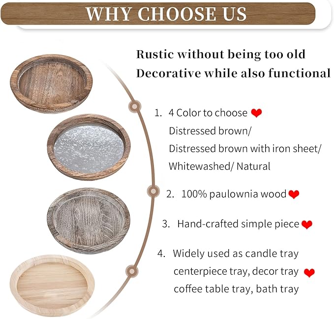 Hanobe Decorative Tray for Coffee Table: Round Candle Plate Holder Centerpieces for Dining Room Kitchen - Wooden Farmhouse Tray Vintage Home Decor